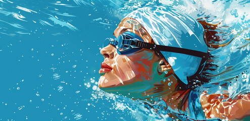Dynamic painting of a swimmer's profile underwater.