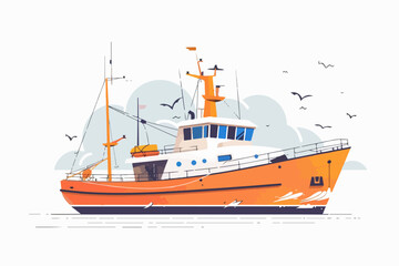 Fototapeta premium Fishing boat illustration. Fishing trawler. Ship.