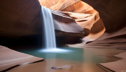 A tranquil waterfall flowing through a canyon of s upscaled_3