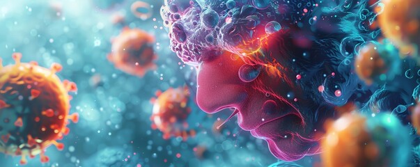 an impressionistic portrayal of the immune system during an allergic reaction, with exaggerated features and vivid colors 3d illustration