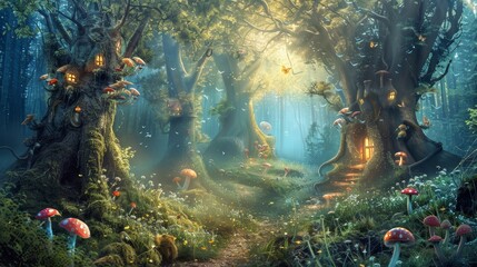 Wonder-filled forest with magical inhabitants