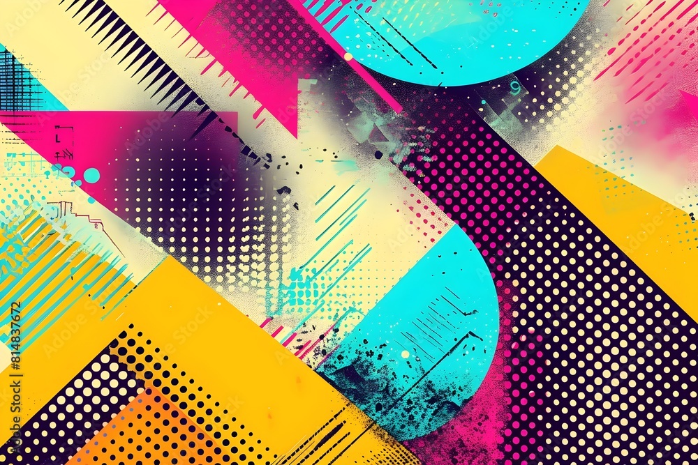 Aufkleber abstract vibrant colorful geometric digital art pattern backdrop