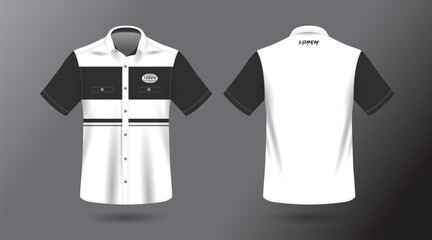 Naklejka premium modern short sleeve work shirt with pocket template design. Front and Back View, Vector File.