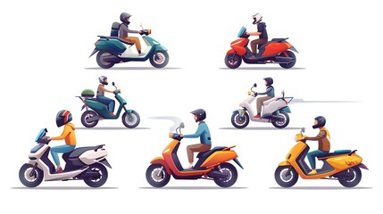 Assorted Colorful Mopeds and Scooters on the Move in Urban Setting