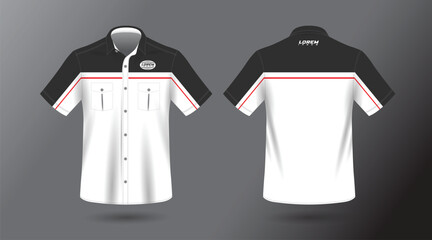 modern short sleeve work shirt with pocket template design. Front and Back View, Vector File.
