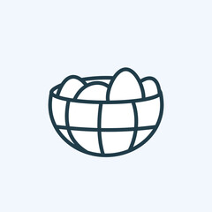 ​ Chicken eggs in a checkered bowl line icon. Raw or boiled food. ​ Outline pictogram for web site or mobile app. Isolated vector illustration with editable stroke. Cooking concept. Decorative element