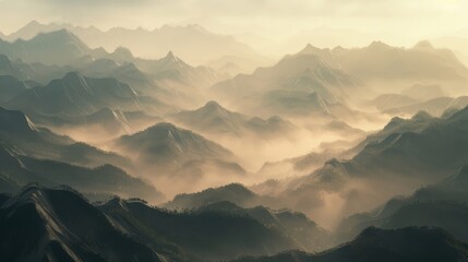 Fototapeta premium Misty mountains shrouded in light create serenity