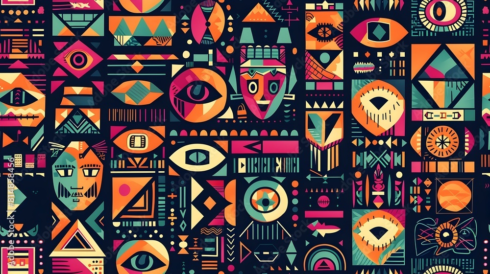 Aufkleber captivating abstract geometric mosaic artwork with vibrant patterns and surreal visuals