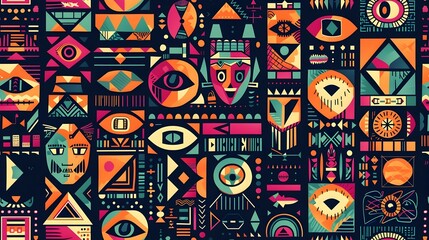 Captivating Abstract Geometric Mosaic Artwork with Vibrant Patterns and Surreal Visuals