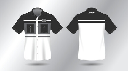 modern short sleeve work shirt with pocket template design. Front and Back View, Vector File.