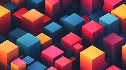 Colorful Cubic Digital Artwork with Geometric Shapes and Contrasting Hues for Striking Abstract Backdrop or Concept Design