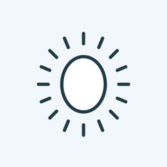 Sun icon in a minimalist linear style. Editable stroke. Flat pictogram in an oval shape. For web design, weather forecast mobile app, sunscreen cosmetics. Isolated vector illustration