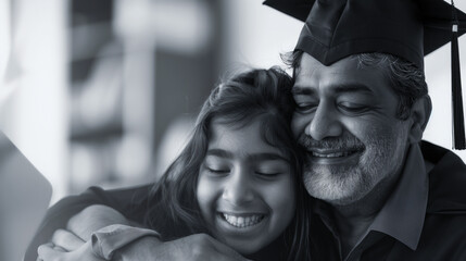 Fototapeta premium Indian Father and daughter celebrating daughter graduation