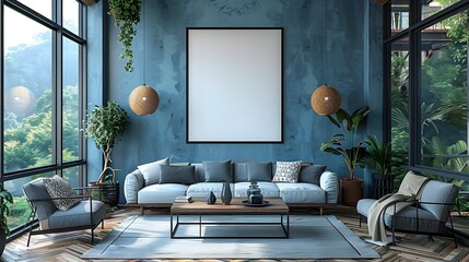 Cozy and Sophisticated Modern Living Room with Lush Greenery and Natural Lighting