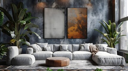 Cozy and Stylish Modern Living Room with Lush Greenery and Artwork
