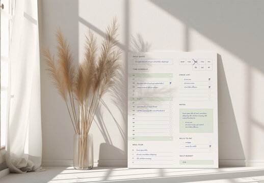 Us Letter Paper Mockup With Dry Pampas And Light Background, Generative ai