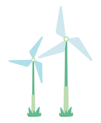 Wind turbines in flat design. Alternative green electricity station. Vector illustration isolated.