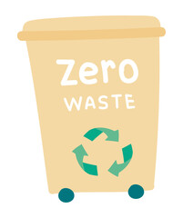 Zero waste and recycling in flat design. Trash bin with eco friendly signs. Vector illustration isolated.