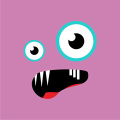 Monster expression, face vector, cute cartoon monster, lazy, thinking, flat monster illustration.