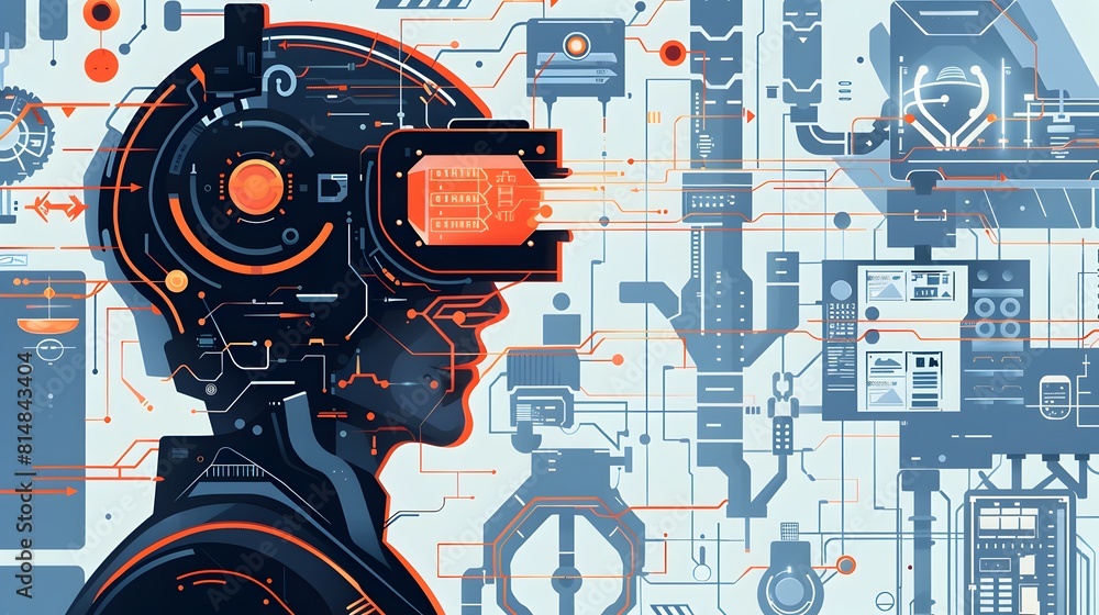 Aufkleber Futuristic Digital Brain Artificial Intelligence and Technology Concept