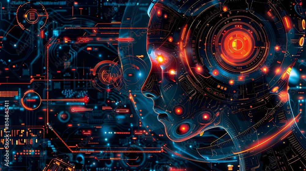 Poster Futuristic Digital Cyberspace with Artificial Intelligence Powered Network and Data Visualization