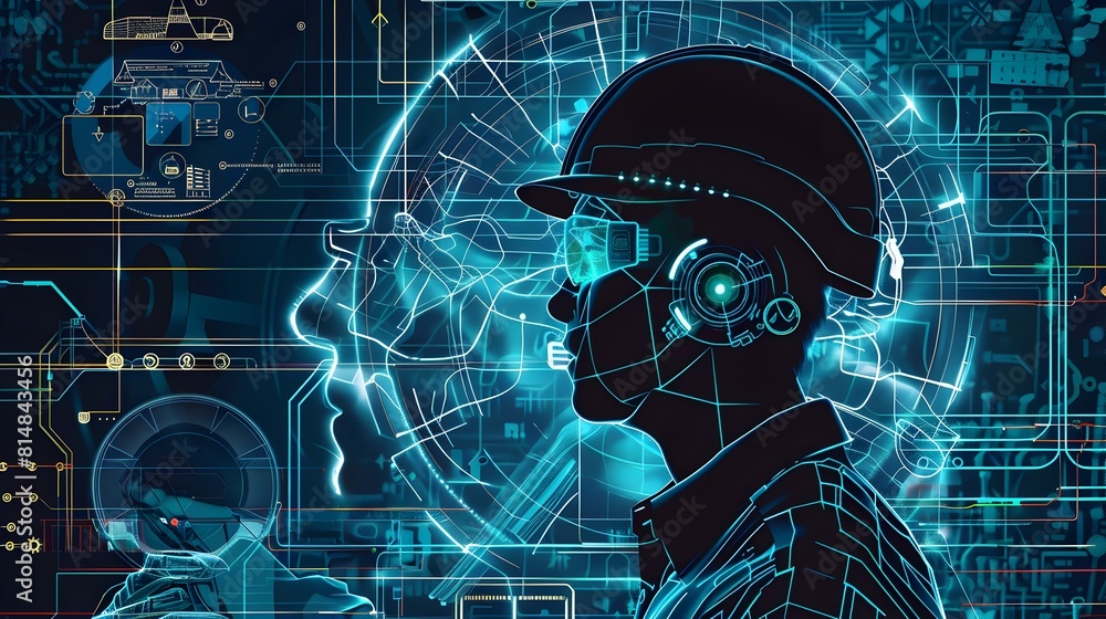 Aufkleber Futuristic Digital Holographic Interface with Data Visualization and Artificial Intelligence Analytics