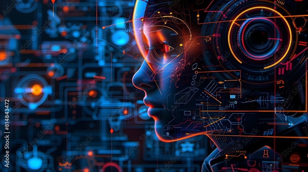 Poster futuristic digital interface with holographic data visualization