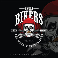 SKULL BIKER ILLUSTRATION WITH A BLACK BACKGROUND.eps