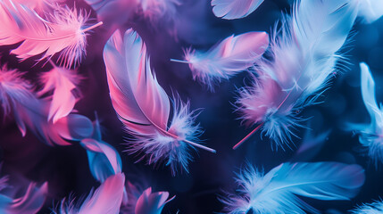 Feather abstract freedom concept. Group of light fluffy a white feathers floating