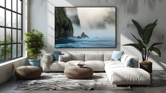 ISO A Paper Size Living Room Wall Art Minimalist Poster Mockup in Modern Interior Design