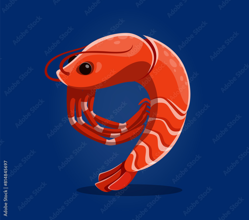 Fototapete underwater sea animals in font or undersea type, number 9 shrimp, cartoon vector funny character. nu