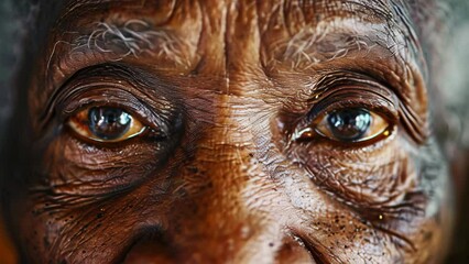 close-up shot focusing on the wise and expressive eyes of elderly woman, detailed visuals capture the depth and stories of lifetime, senior care promotions, awareness campaigns for aging and wisdom