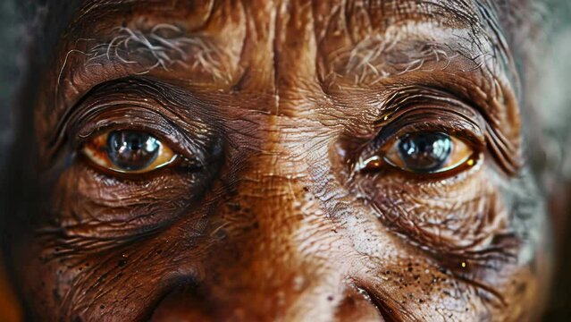close-up shot focusing on the wise and expressive eyes of elderly woman, detailed visuals capture the depth and stories of lifetime, senior care promotions, awareness campaigns for aging and wisdom