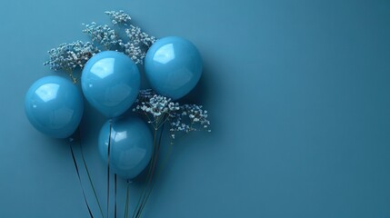   Baby Blue Balloons on Blue Background with Baby's Breath