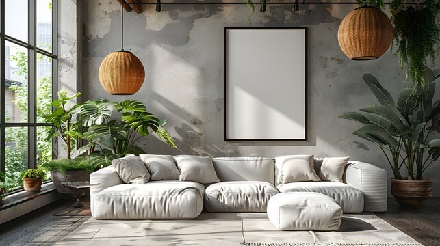 Minimalist Modern Living Room Decor ISO A Paper Size Frame Mockup