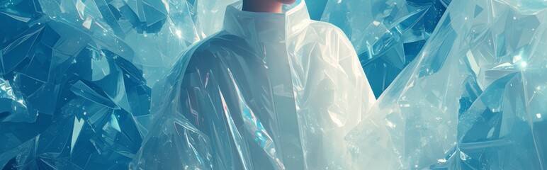Close up of transparent plastic clothing, upcycling trend，Trendy Upgrade: Captivating Transparent Plastic Fashion in 4K HD Wallpaper