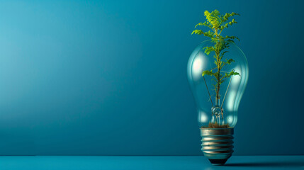 Bulb light with tree inside blue background