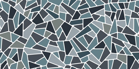 Grey and blue mosaic paving floor stone tile pattern background. Vector rock texture of road pavement, wall tile, garden path and street sidewalk top view. Gray cobblestone, gravel or rubble pattern