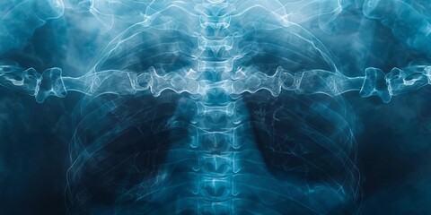 X-Ray image of human chest and thorax in blue tone