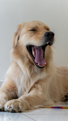 happy golden retriever portrait sleepy