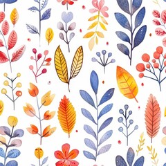 Cute childish watercolor seamless pattern with playful abstract leaves and flowers, ideal for eco-friendly fabric and wallpaper designs
