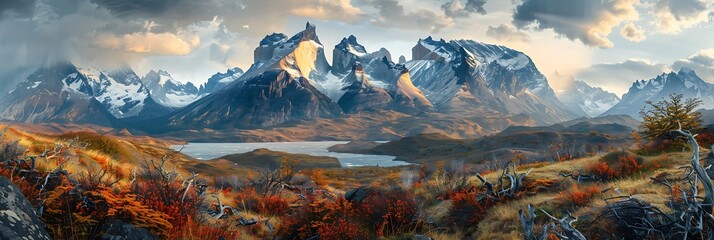 Mountains in Torres del Paine National Park in Chile realistic nature and landscape