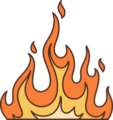 Retro groovy fire flames burning, hippie cartoon symbol of 70s art, isolated vector. Groovy fire burn with sizzling flames, hippie or hipster style art element for t-shirt print or sticker design