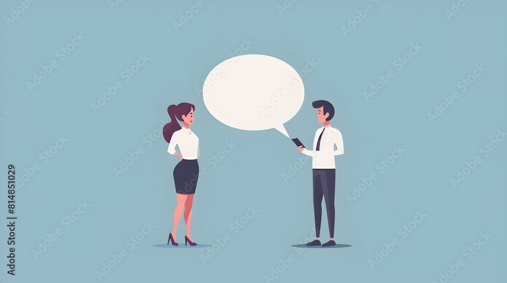 Poster the two business professionals engaged in a discussion and collaborative meeting in an office settin