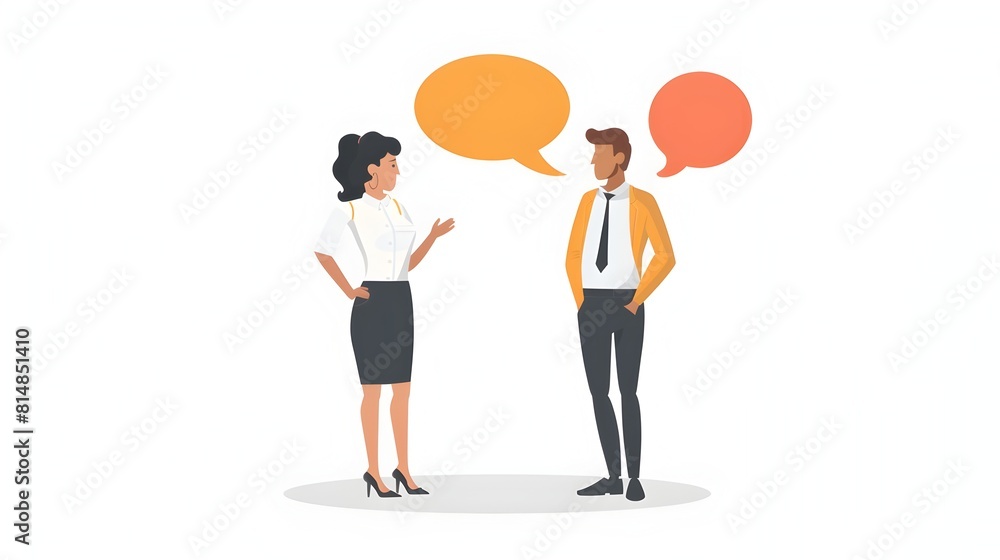 Poster two professionals discussing business strategy and solutions in office setting