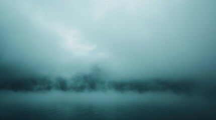 viewpoint inside a bizarre, impenetrable white fog that obscures even the hazy, dark clouds, minimalism, and cinematic