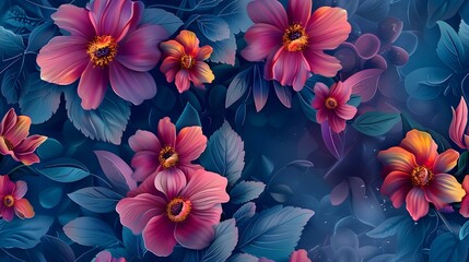 Vibrant and Lush Floral Blooms in Dreamlike Nature Setting