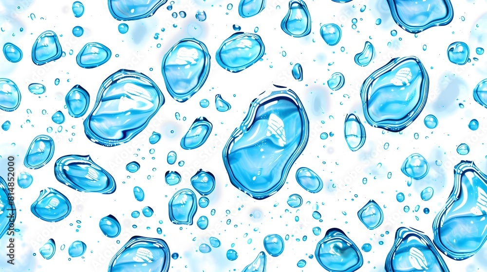 Poster vibrant aquatic droplets forming dynamic patterns on glossy surface