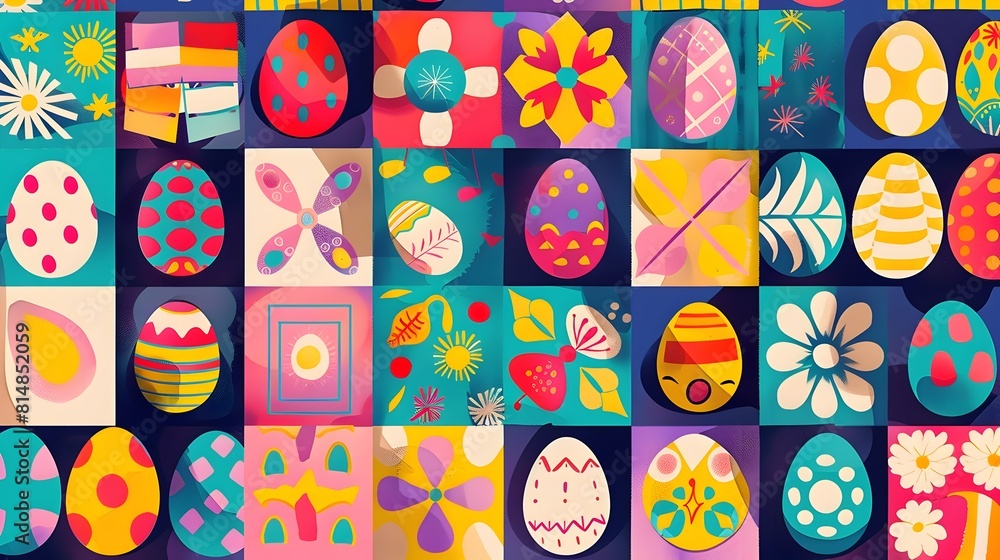 Aufkleber vibrant colorful easter egg and floral patterns abstract background for spring holiday or creative d