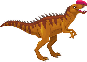 Cartoon dinosaur Monolophosaurus or dino character for kids Jurassic collection, vector extinct reptile. Cartoon Monolophosaurus dinosaur for kids prehistoric reptiles study or archeology game